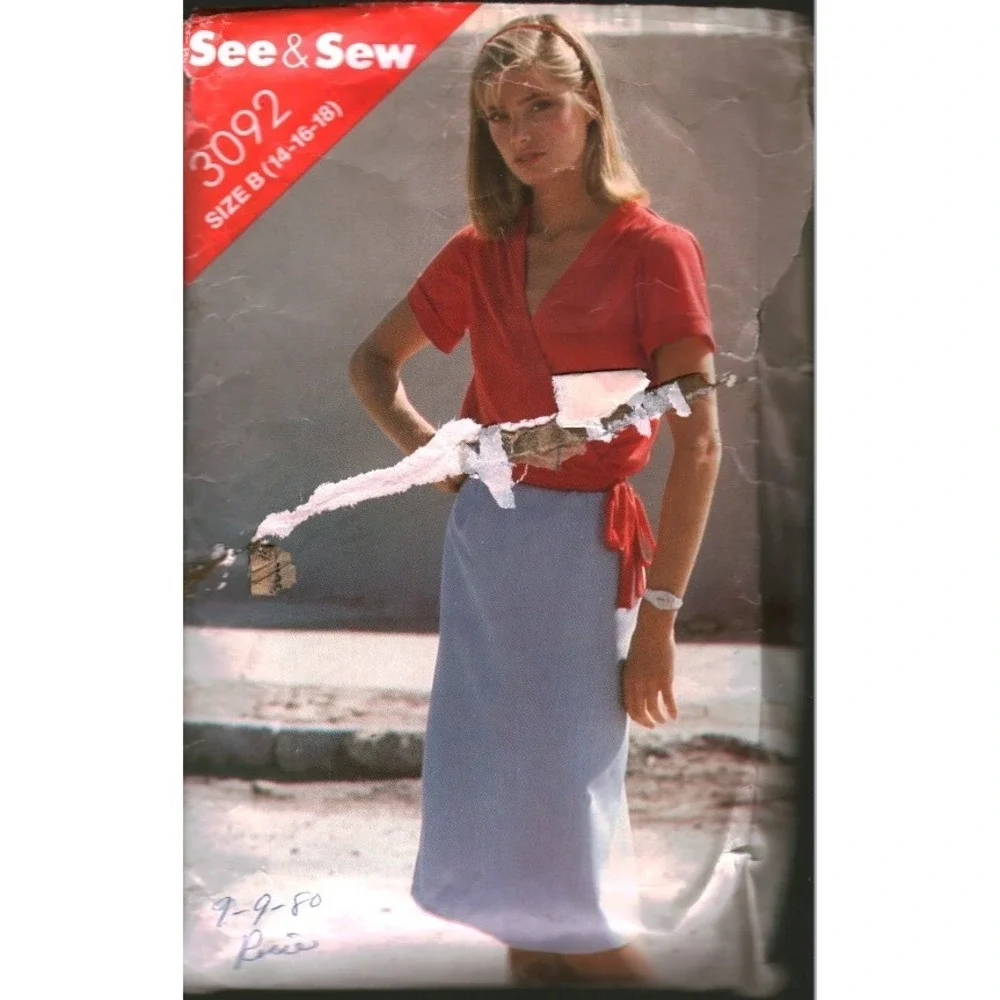Vintage See & Sew Butterick 3092 Wrap Top Skirt Sewing Pattern Size B 14 16 18